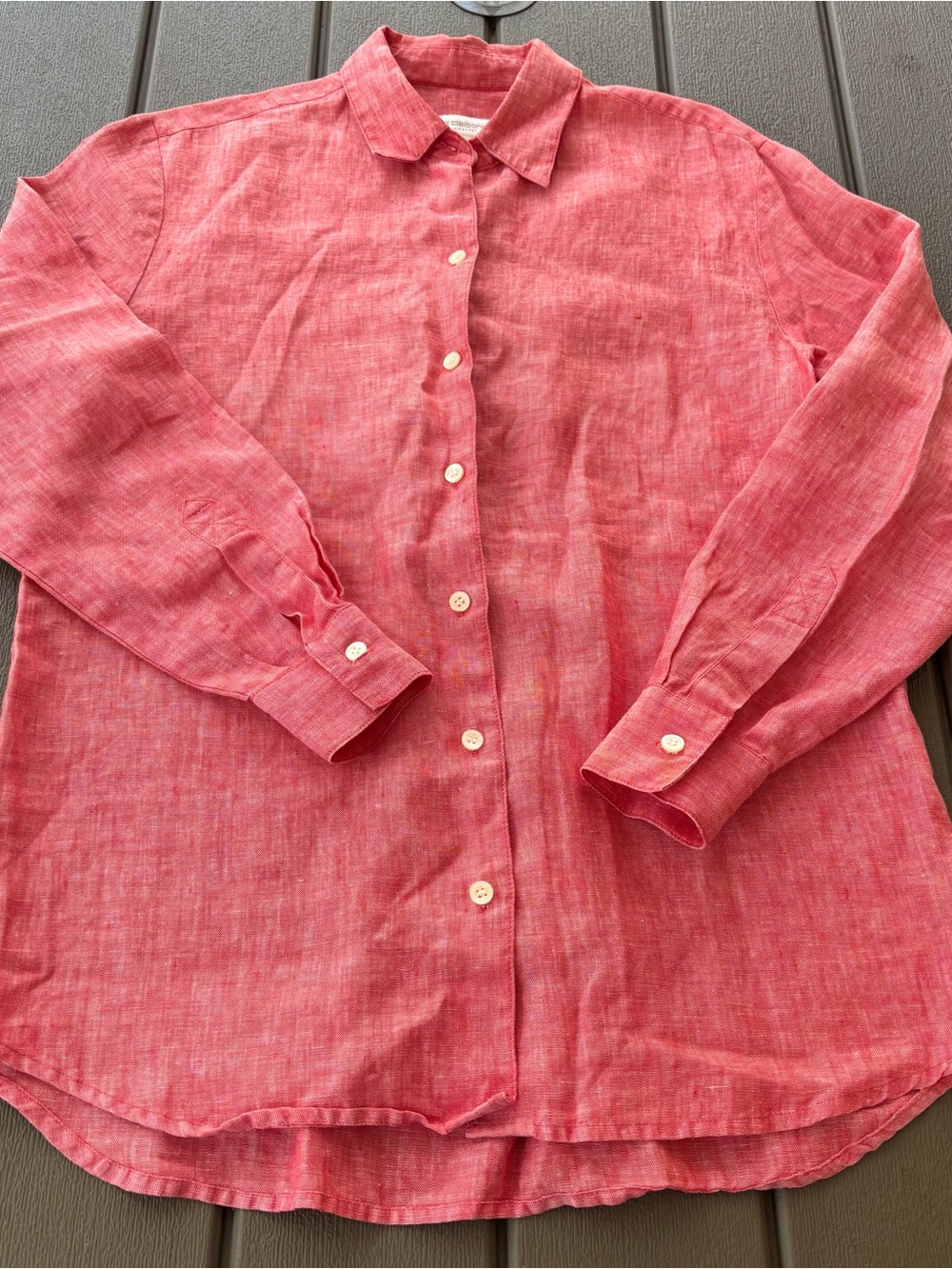 Liz Claiborne Coral Pink Linen Long-Sleeve Button-Down Shirt